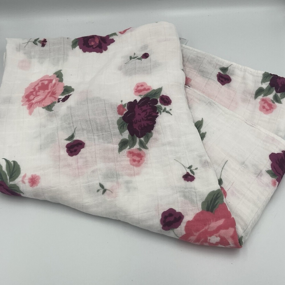 Saranoni Luxury Baby Blanket Floral White Purple Pink 44x46 Inches Pampered Baby